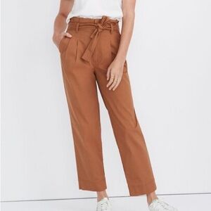 Madewell Herringbone Paperbag Waist Pants in Warm Hickory Brown Size 24